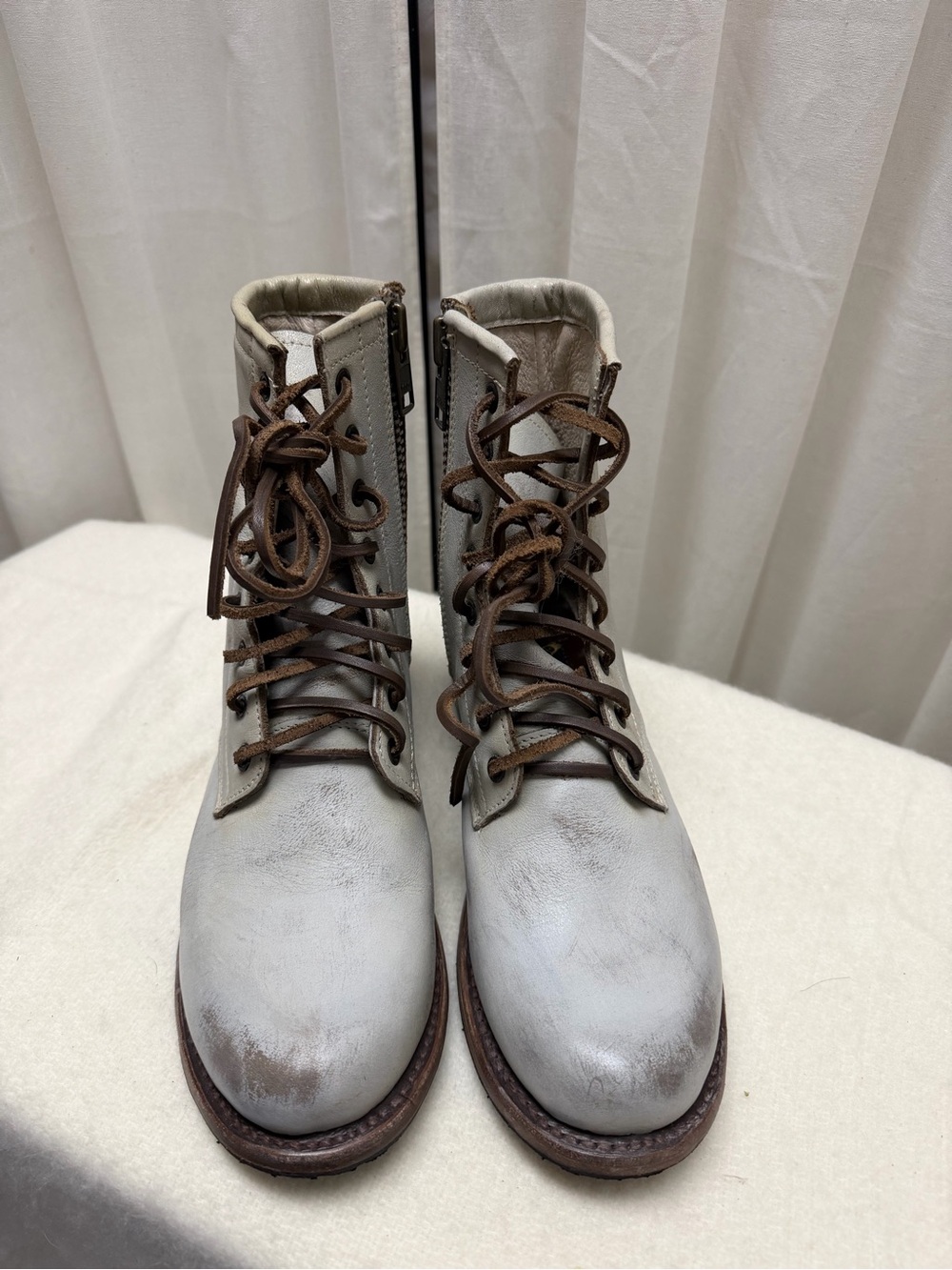 FREEBIRD by Steven Manchester Leather Lace-Up Combat Boots Gray